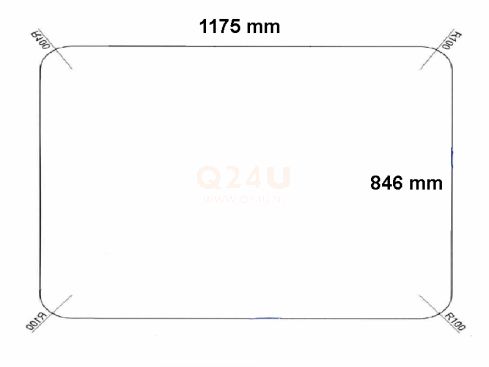 Badkamer spiegelverwarming, rechthoek. 1175 × 846 mm, hoeken 100 mm rond