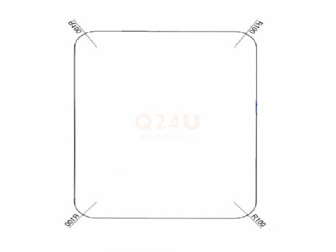 Badkamer spiegelverwarming, vierkant. 940 x 940 mm, 230 volt, hoeken 100 mm rond