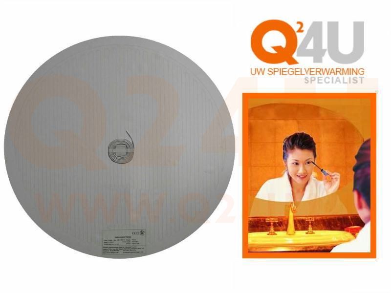 Badkamer spiegelverwarming, rond op maat, 230 volt -