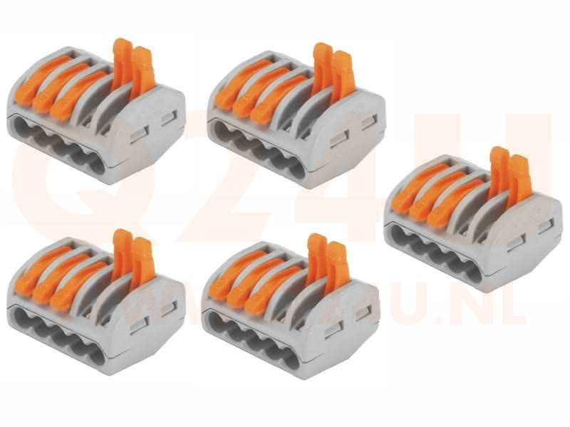 WAGO lasklem 5 draads, voor 230 volt, 5 stuks -
