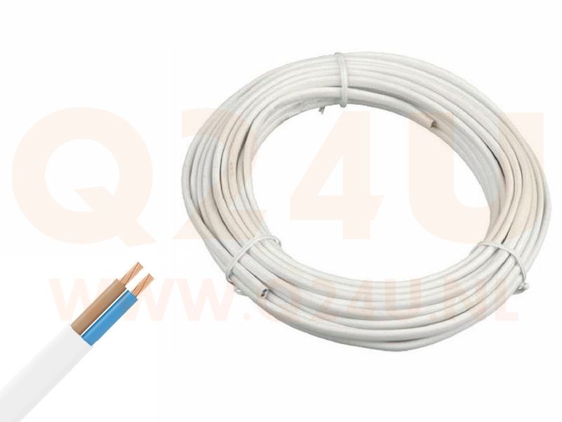12 / 24 / 230 volt kabel, 2 x 0.75mm, per 2 meter - wit -