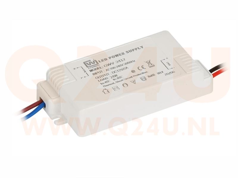 12V 2A voeding (24 watt), voor LED en of verwarming
