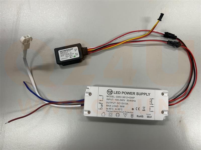 12v 3A 36 watt LED driver touch sensor - schakelaar - 230 volt output - Model: GWV-3612+GWP